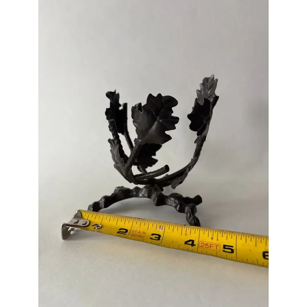 Vintage Twisted Metal Leaf Candle Holder Brutalist Rustic Sculptural 5”